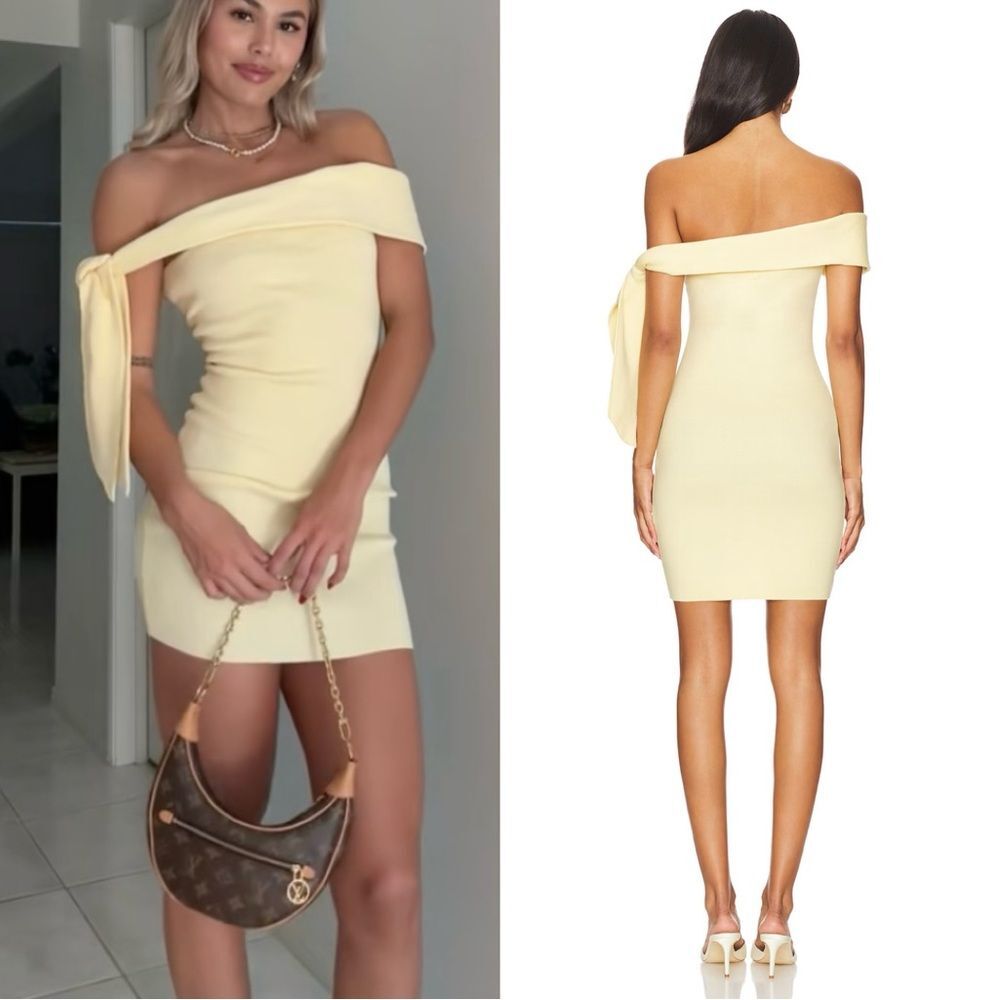 NWT SNDYS Mini Dress Butter Yellow Knit Jaymes Off Shoulder size XXS